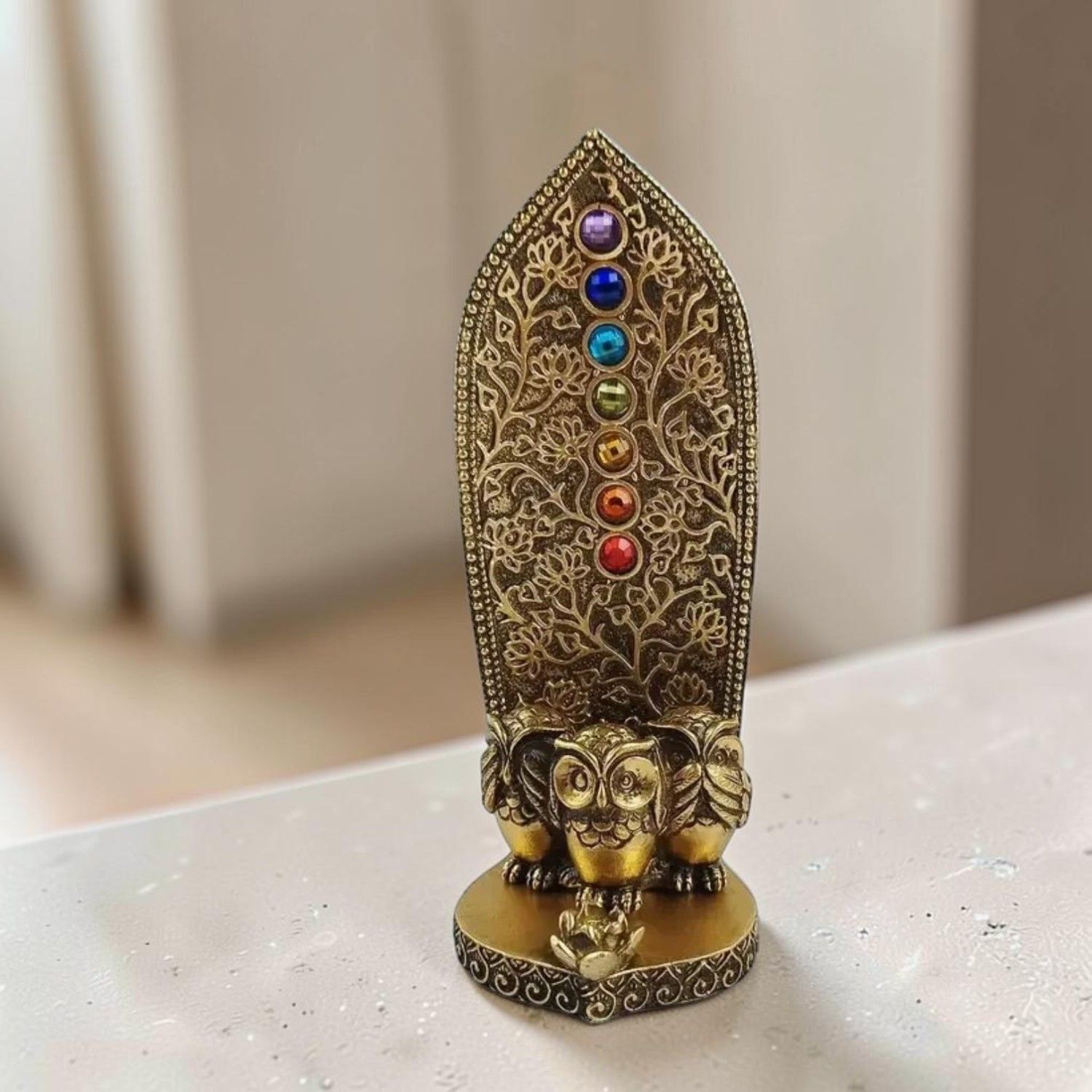 Porte-Encens Trio des Hiboux – Résine Dorée - pour bâtonnets d'encens