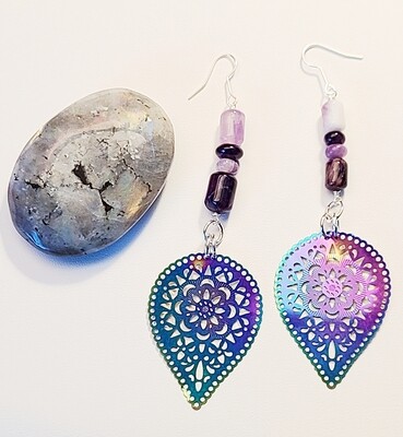 Mandala rainbow 🌈 leaves with amythest barrel beads