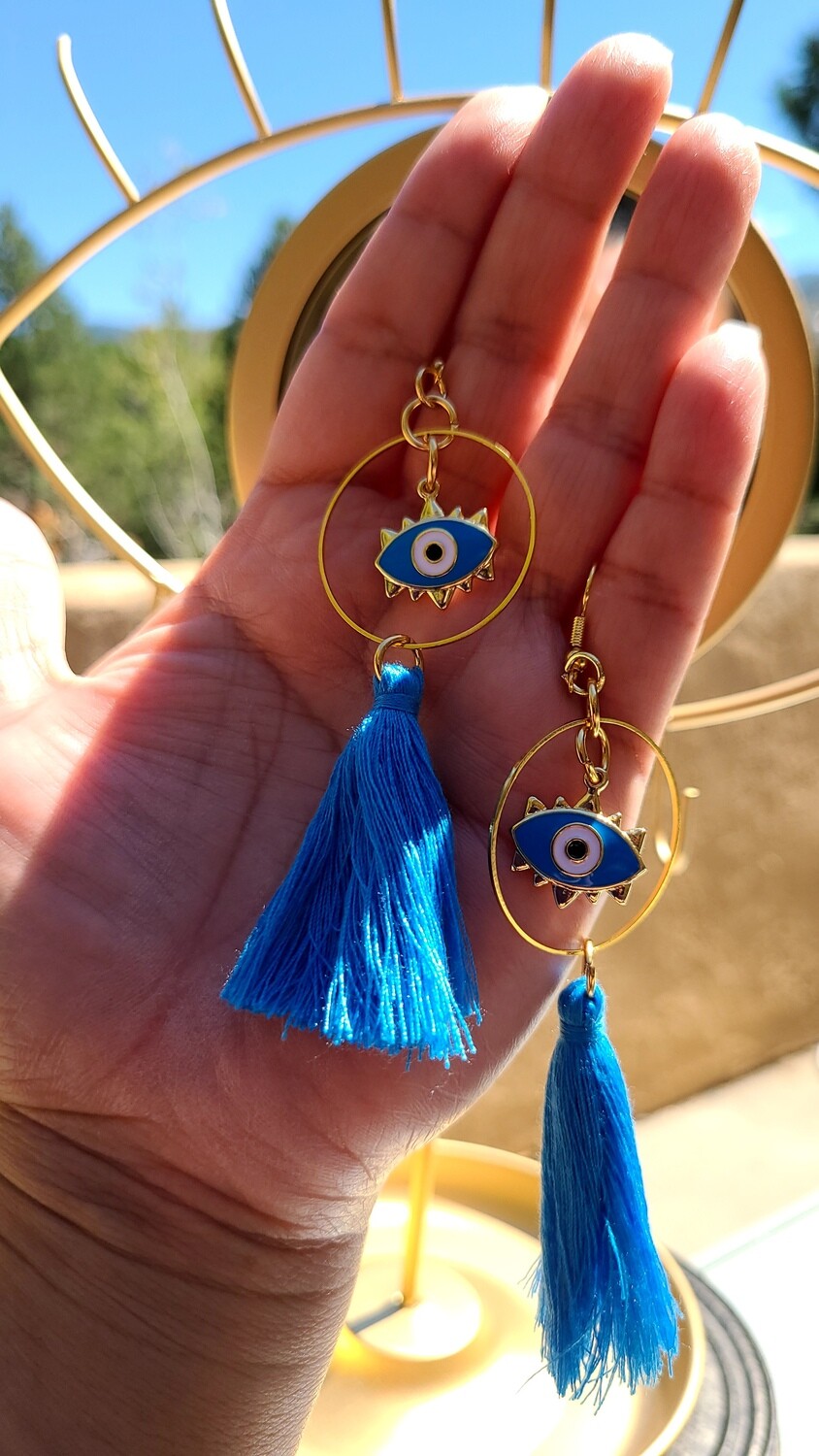 Evil eye earrings with tassels