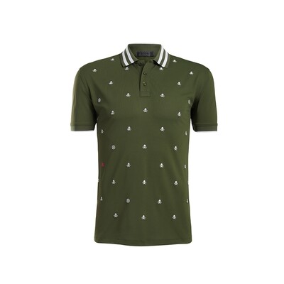 G/FORE Skull & T's Embroidered Polo (Olive)