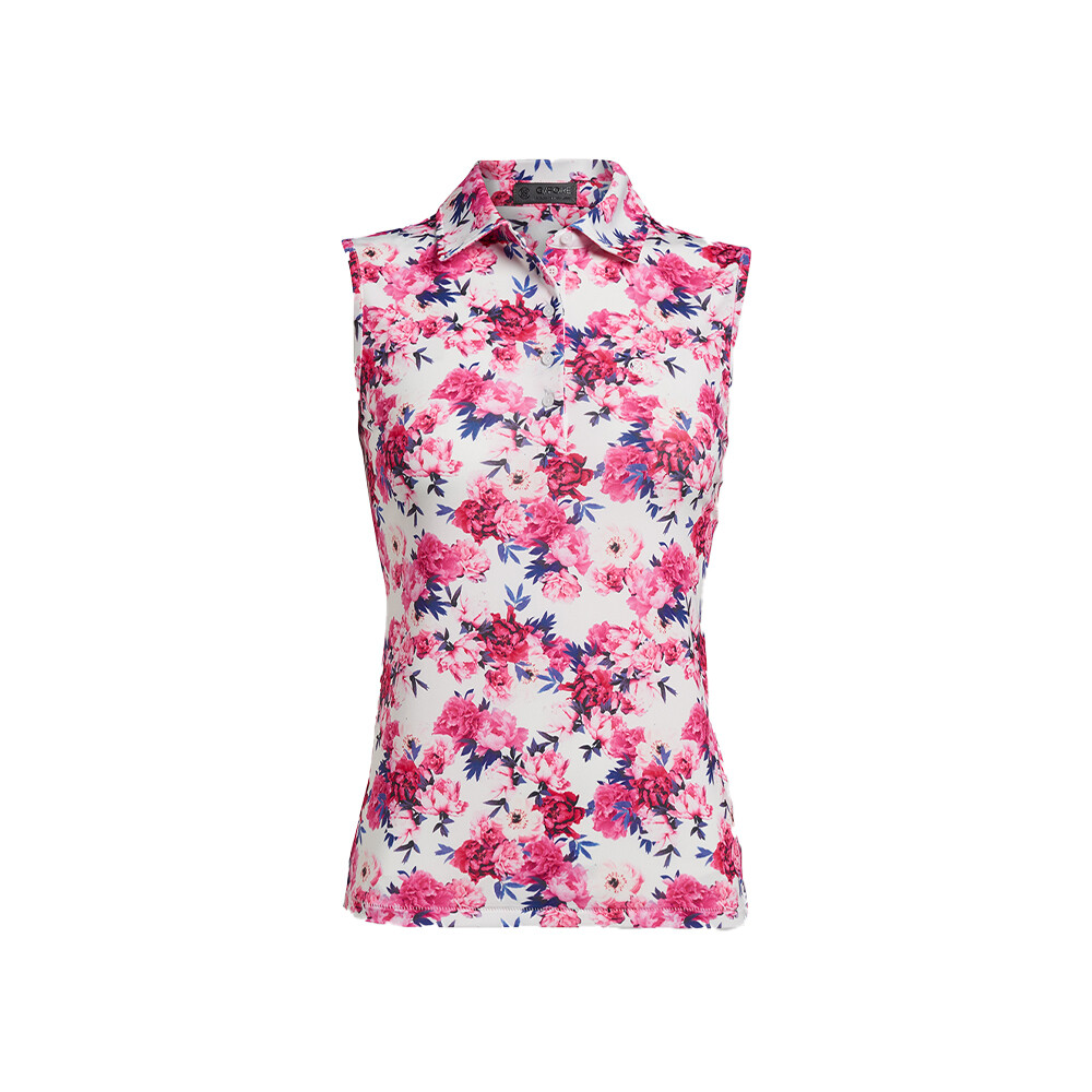 G/FORE Women’s Photo Floral Stretch Tech Jersey Sleeveless Polo (Snow)