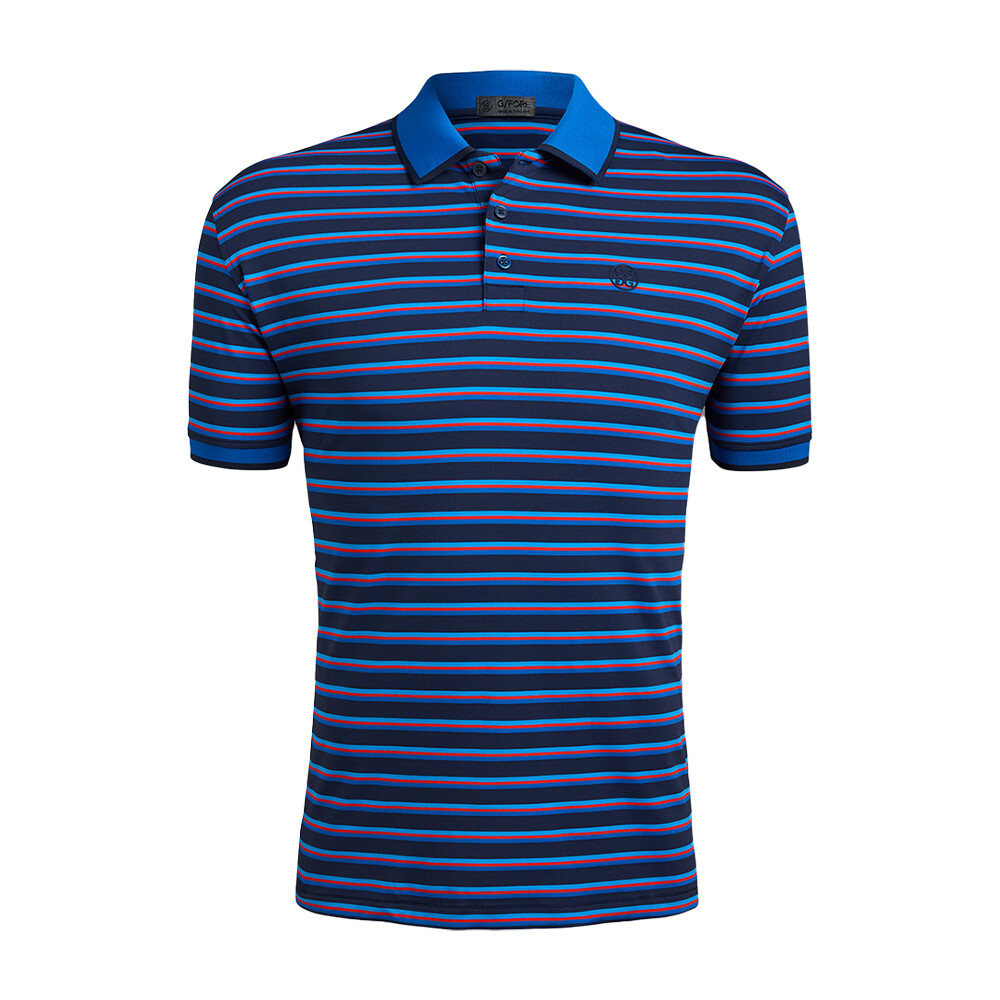 G/FORE Perforated Multi Stripe Tech Jersey Rib Collar Slim Fit Polo (Twilight)