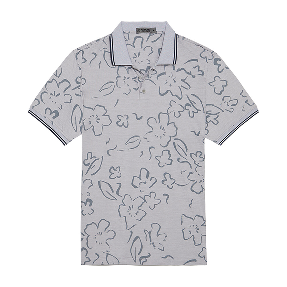 G/FORE Men's Floral Watercolor Tech Jersey Slim Fit Polo (Light Heather Gray)