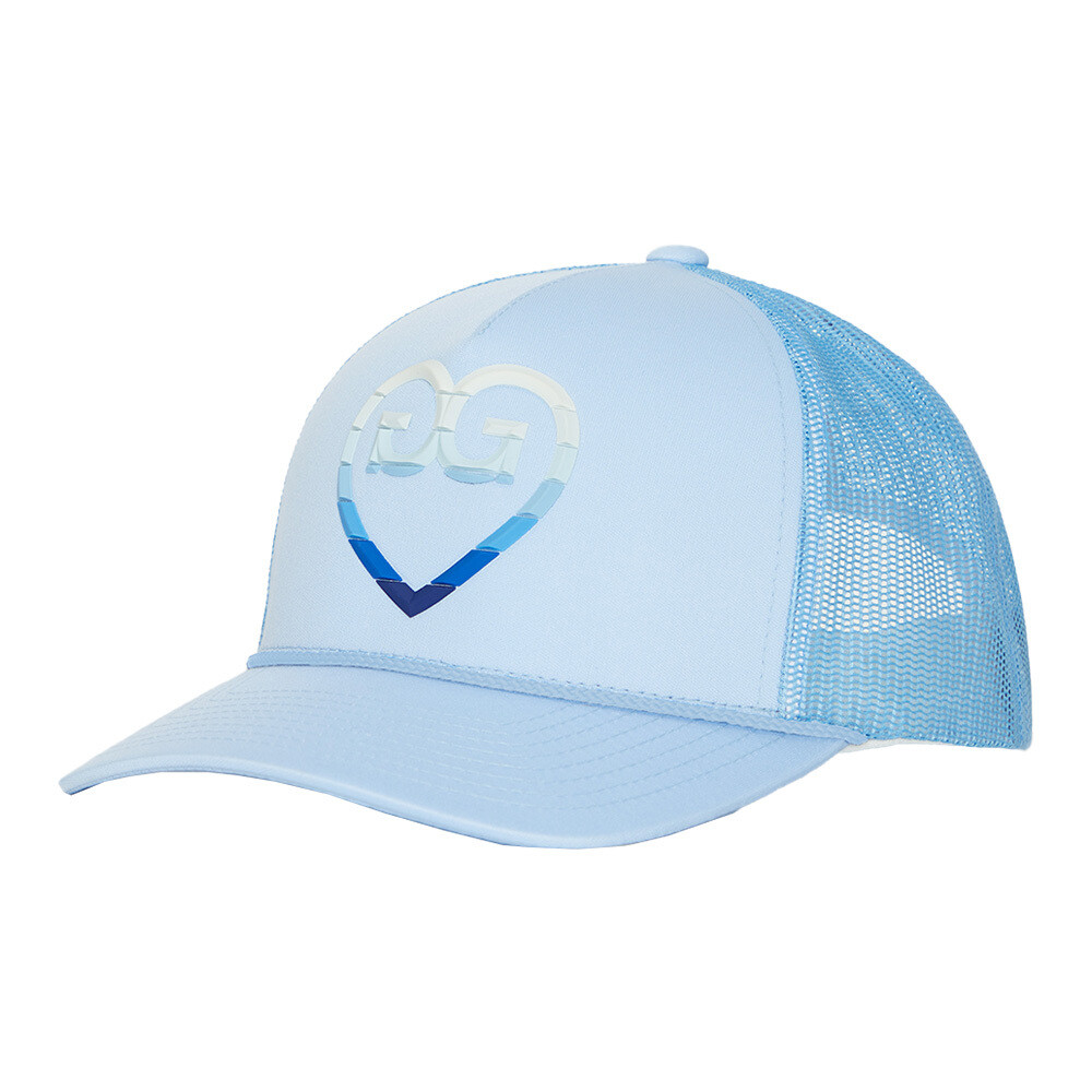 G/FORE Women's Striped Heart G's Interlock Knit Trucker Hat (Sky)