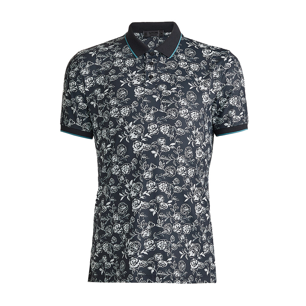 G/FORE Men&#39;s Peony Sketch Banded Sleeve Tech Jersey Polo, COLOR: Lead, SIZES: S
