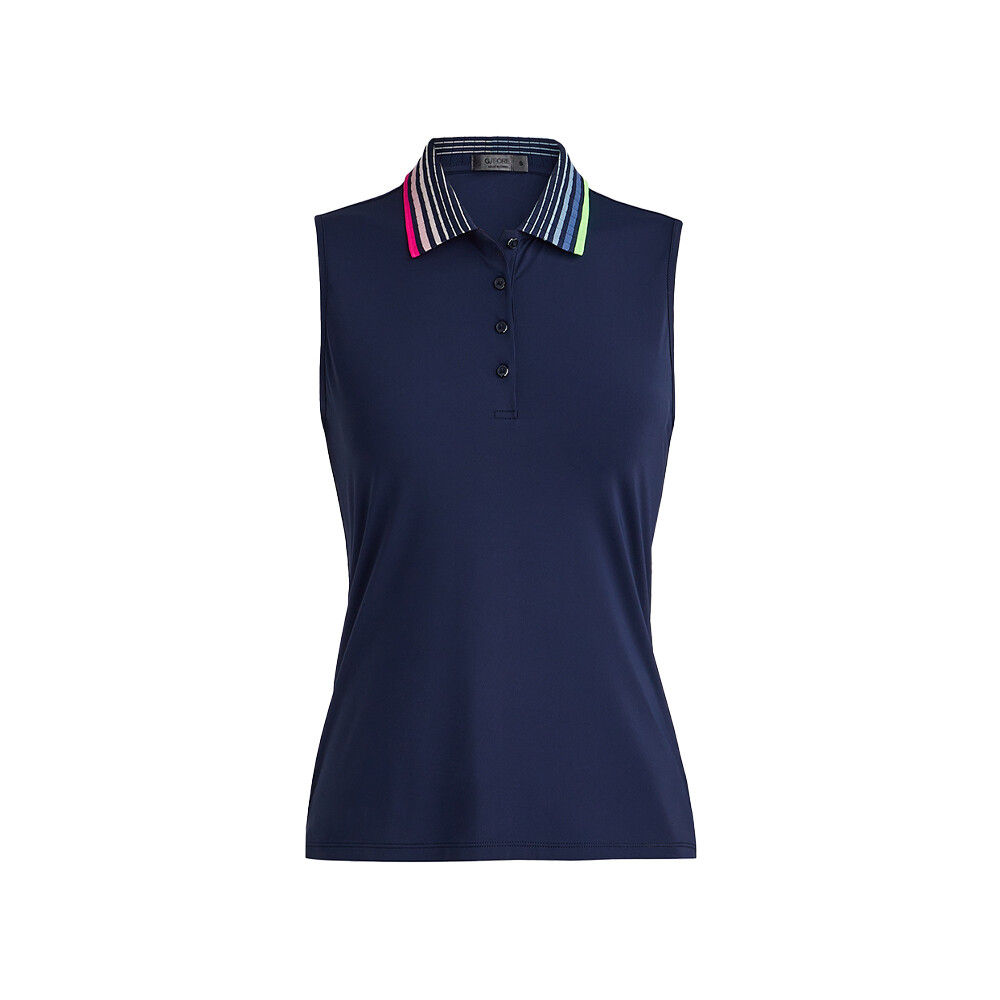 G/FORE Women’s Pleated Contrast Collar Silky Tech Nylon Sleeveless Polo, COLOR: Twilight, SIZES: XS