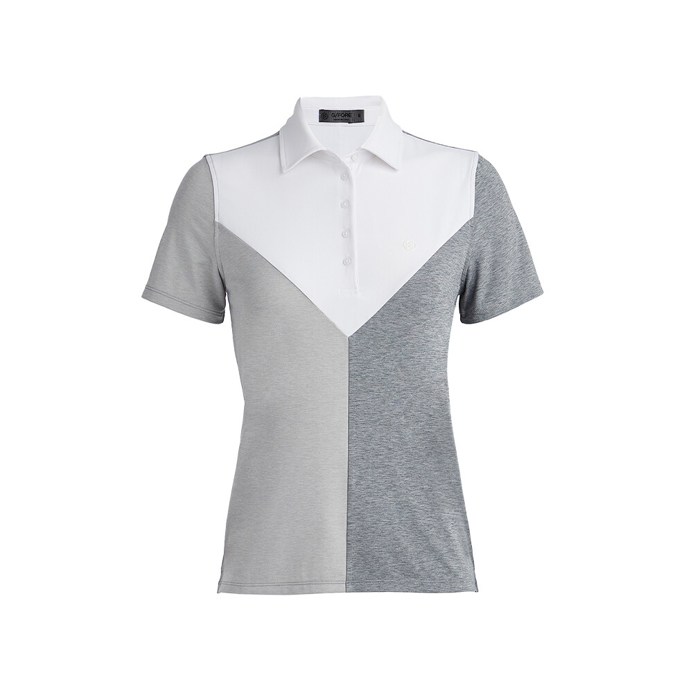 G/FORE Women’s Colour Block V Mélange Tech Jersey Polo, COLOR: Snow, SIZES: XS