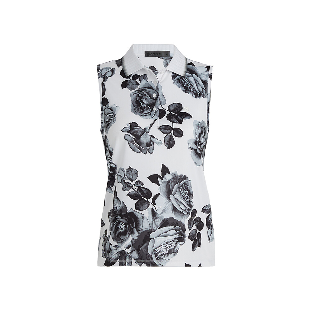 G/FORE Women’s Photo Floral Tech Jersey Sleeveless Polo, COLOR: Snow, SIZES: XS