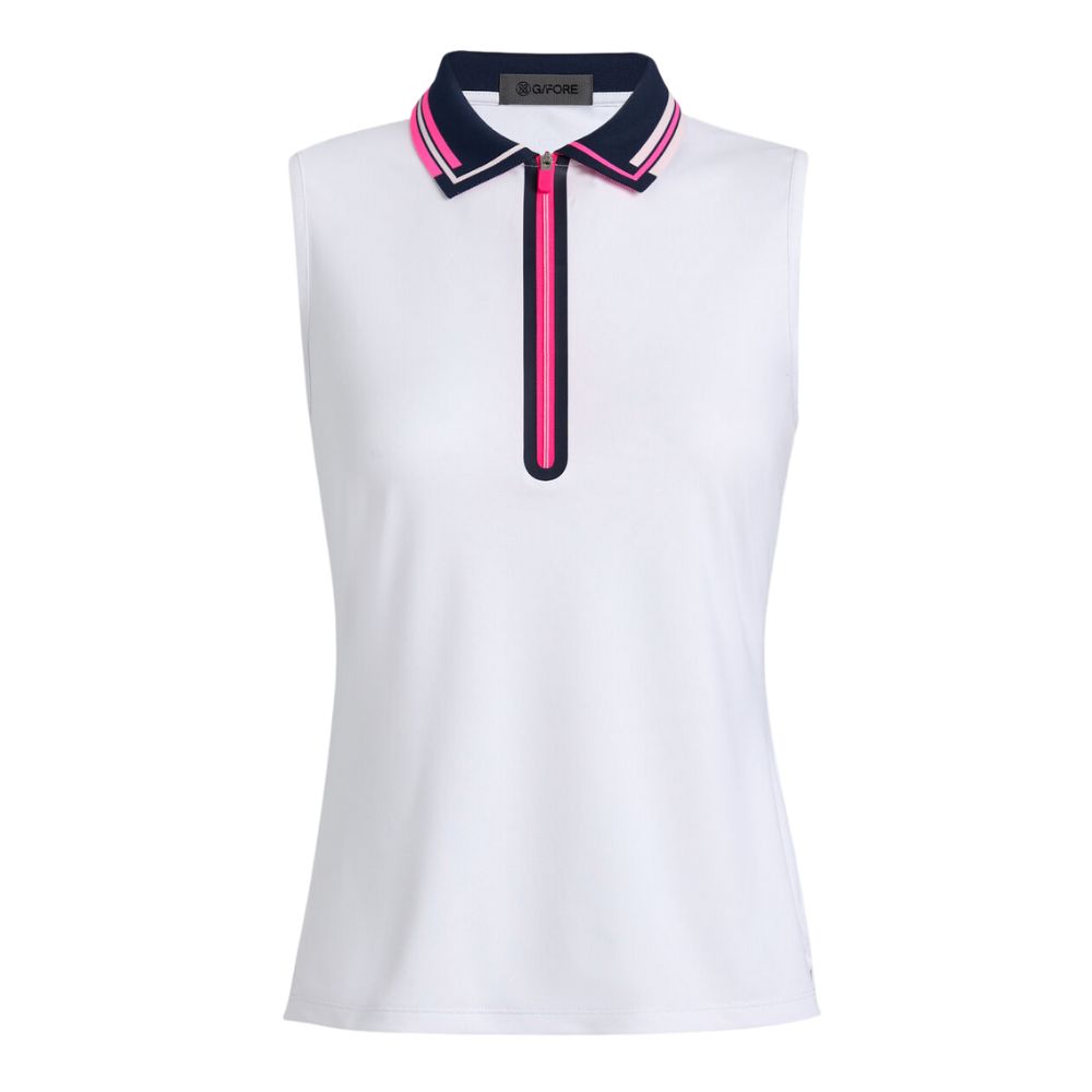 G/FORE Women’s Rib Collar Tech Piqué Sleeveless Polo, COLOR: Snow, SIZES: XS