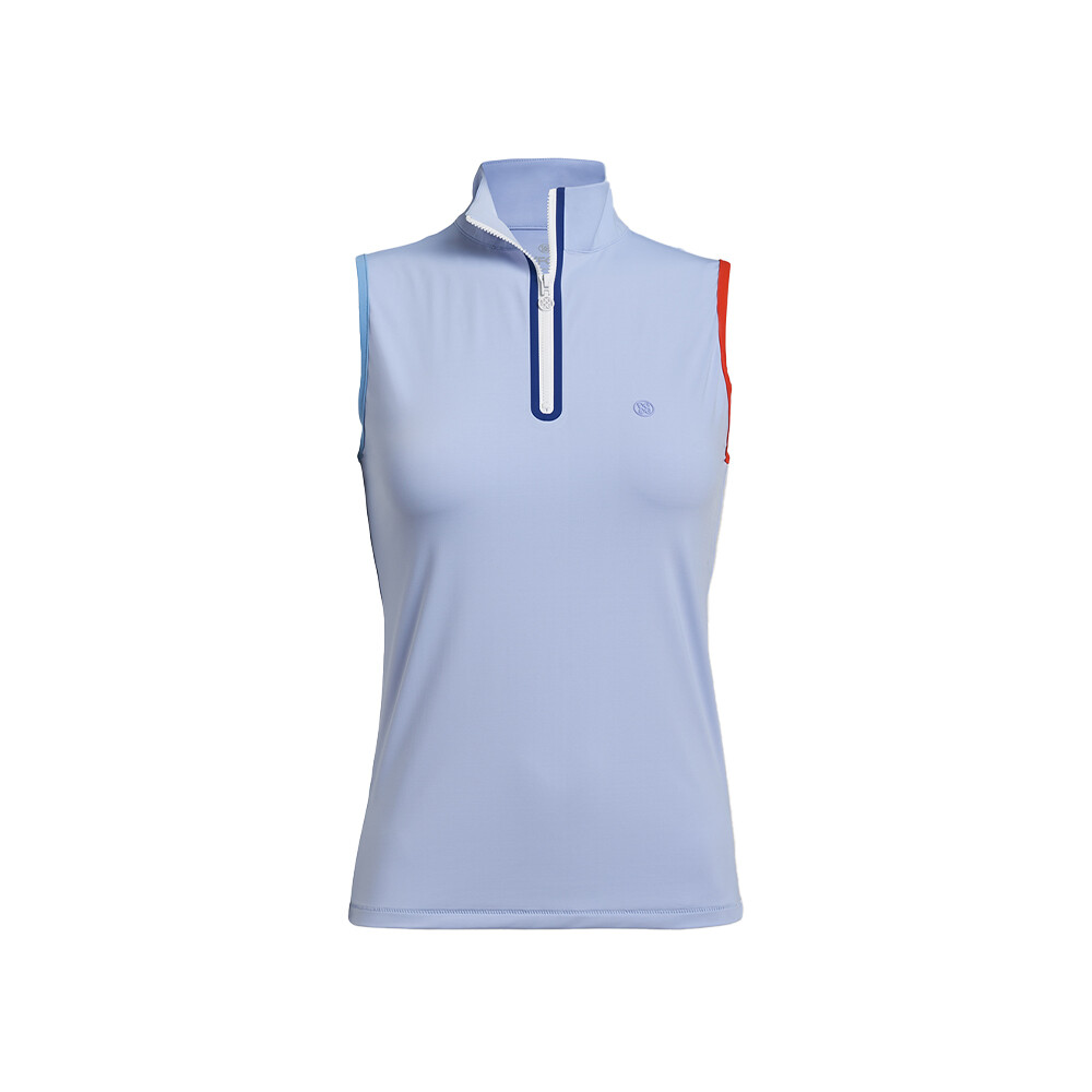 G/FORE Women’s Mock Neck Silky Sleeveless Zip Polo (Ice Blue), SIZES: XS (Extra Small)
