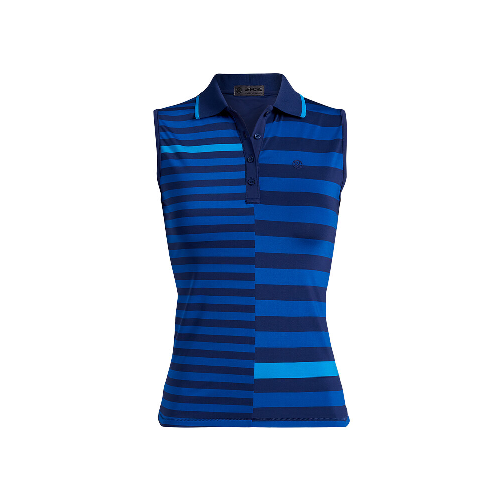 G/FORE Women’s Bold Stripe Jersey Sleeveless Polo (Blueprint), SIZES: XS (Extra Small)