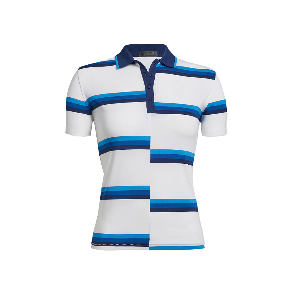 G/FORE Women’s Offset Stripe Jersey Polo (Snow), SIZES: L
