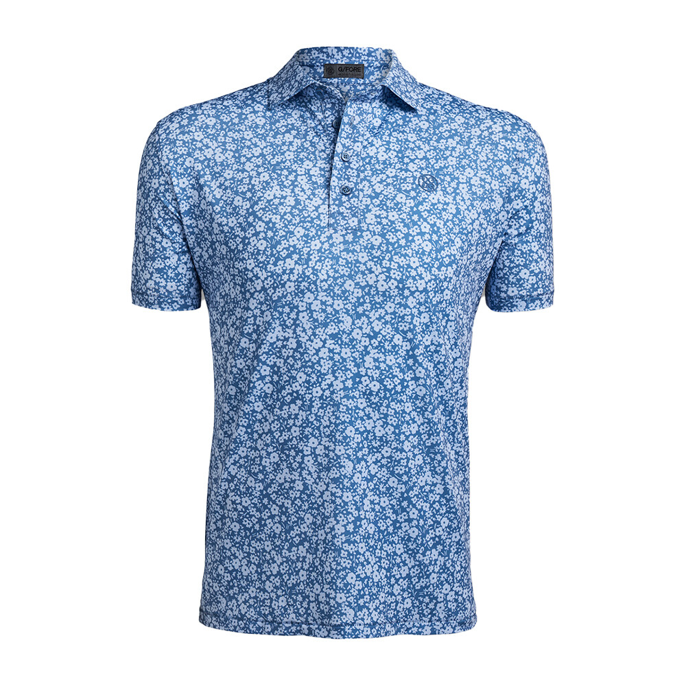 G/FORE Men's Mini Floral Tech Jersey Slim Fit Polo, SIZES: M, COLOR: Moonlight