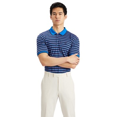 G/FORE Men's Perforated Multi Stripe Tech Jersey Rib Collar Slim Fit Polo