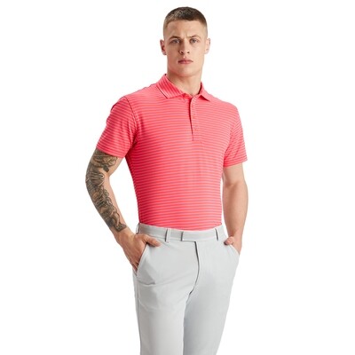G/FORE Men's Perforated Multi Stripe Tech Jersey Rib Collar Slim Fit Polo