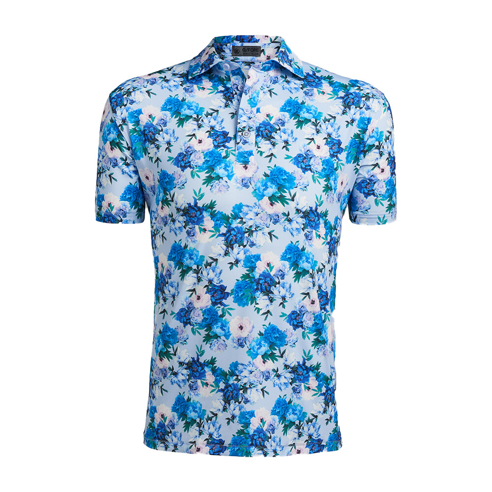 G/FORE Men's Photo Floral Tech Jersey Slim Fit Polo, SIZES: M, COLOR: Ice Blue