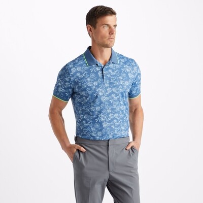 G/FORE Men's Peony Sketch Banded Sleeve Tech Jersey Polo