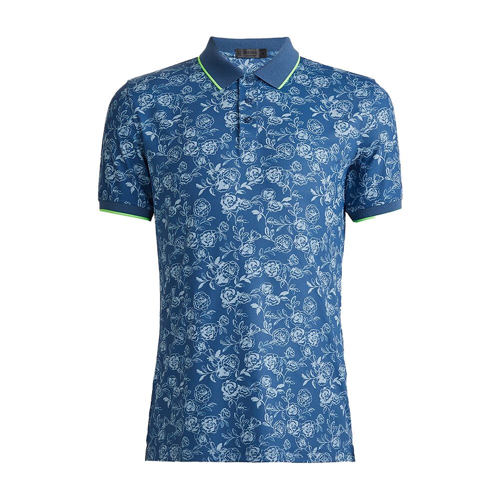 G/FORE Men's Peony Sketch Banded Sleeve Tech Jersey Polo, COLOR: Slate, SIZES: S