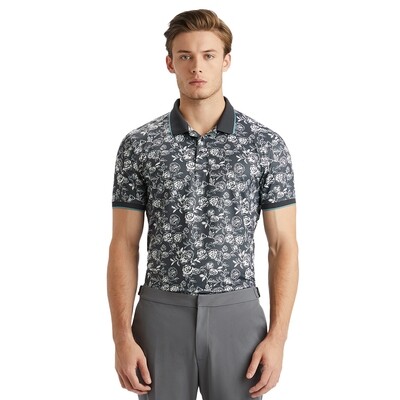 G/FORE Men's Peony Sketch Banded Sleeve Tech Jersey Polo