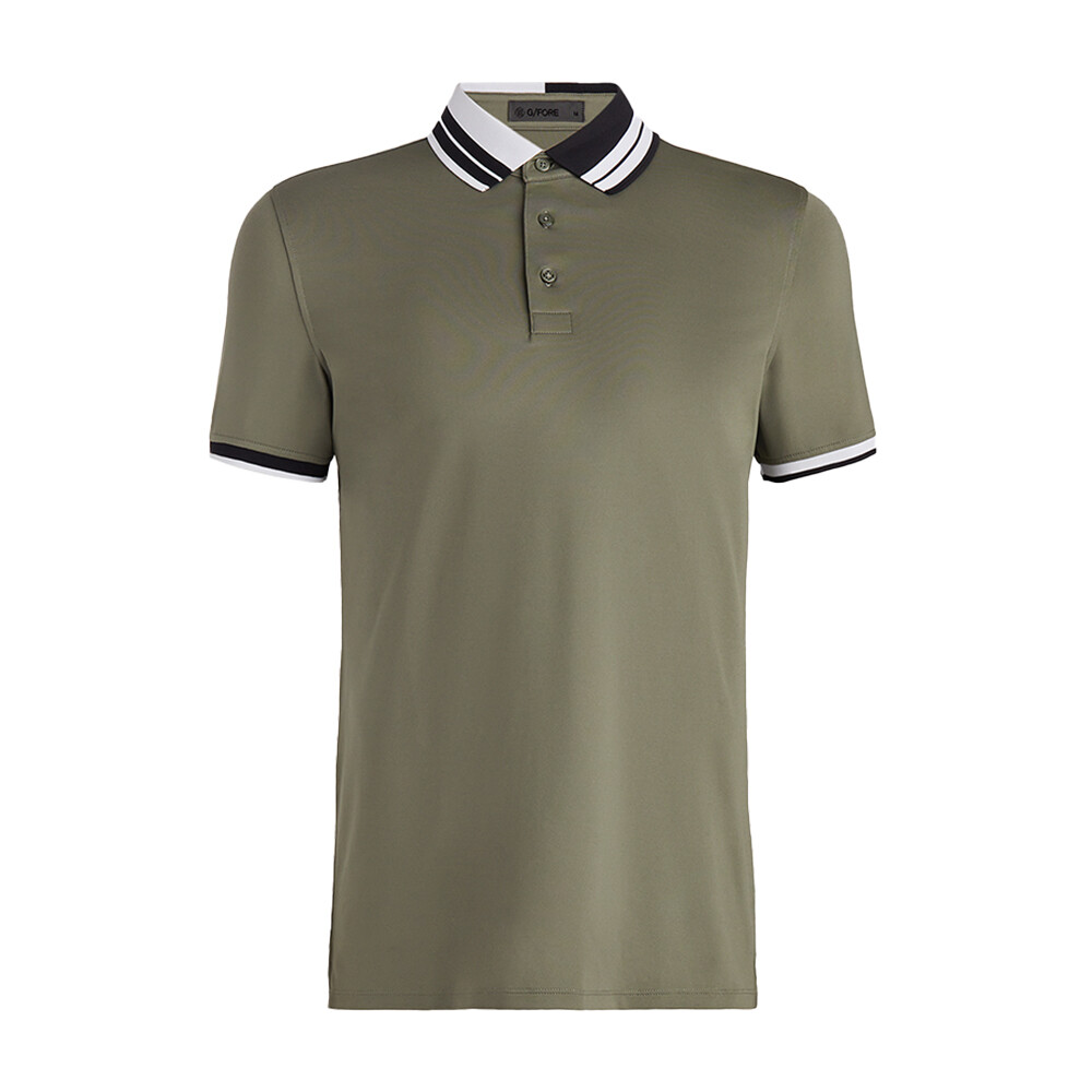 G/FORE Men’s Contrast Striped Collar Tech Jersey Banded Sleeve Polo, COLOR: Isle, SIZES: S