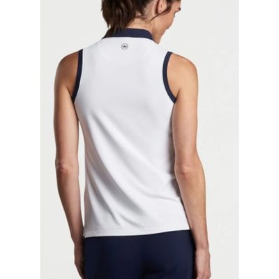 Peter Millar Women's Chrissie Zip-Sleeveless Performance Polo Wht/Nvy