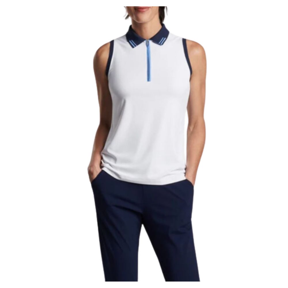 Peter Millar Women's Chrissie Zip-Sleeveless Performance Polo Wht/Nvy, Size: XS