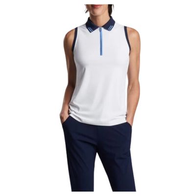 Peter Millar Women's Chrissie Zip-Sleeveless Performance Polo Wht/Nvy