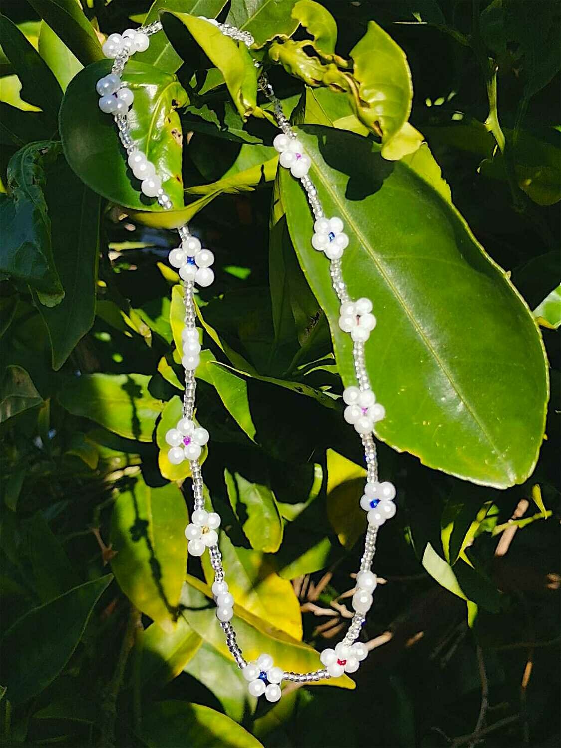 Silver, pearl &amp; multicoloured - Daisy Necklace