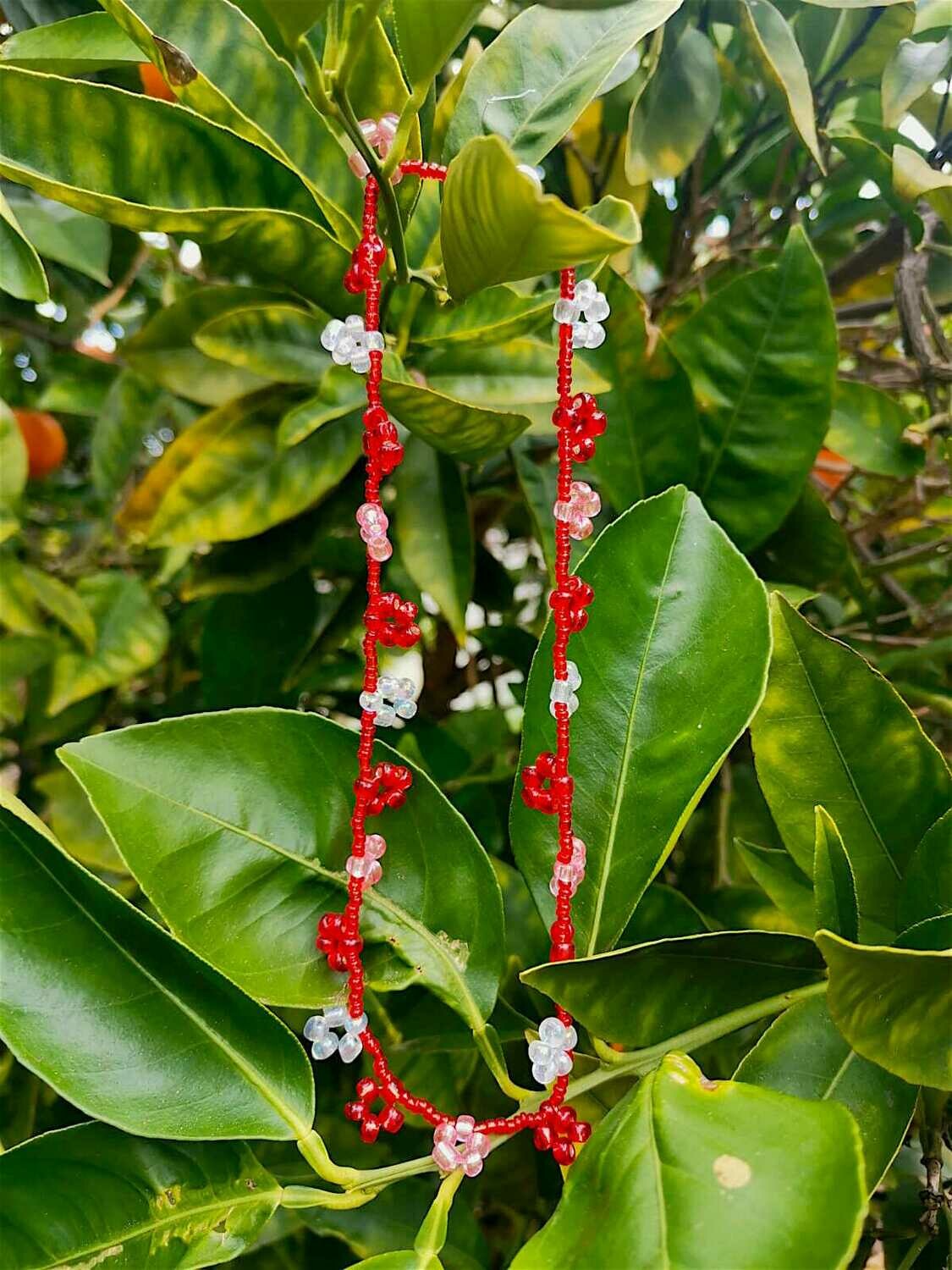 Red, pink &amp; silver - Daisy Necklace