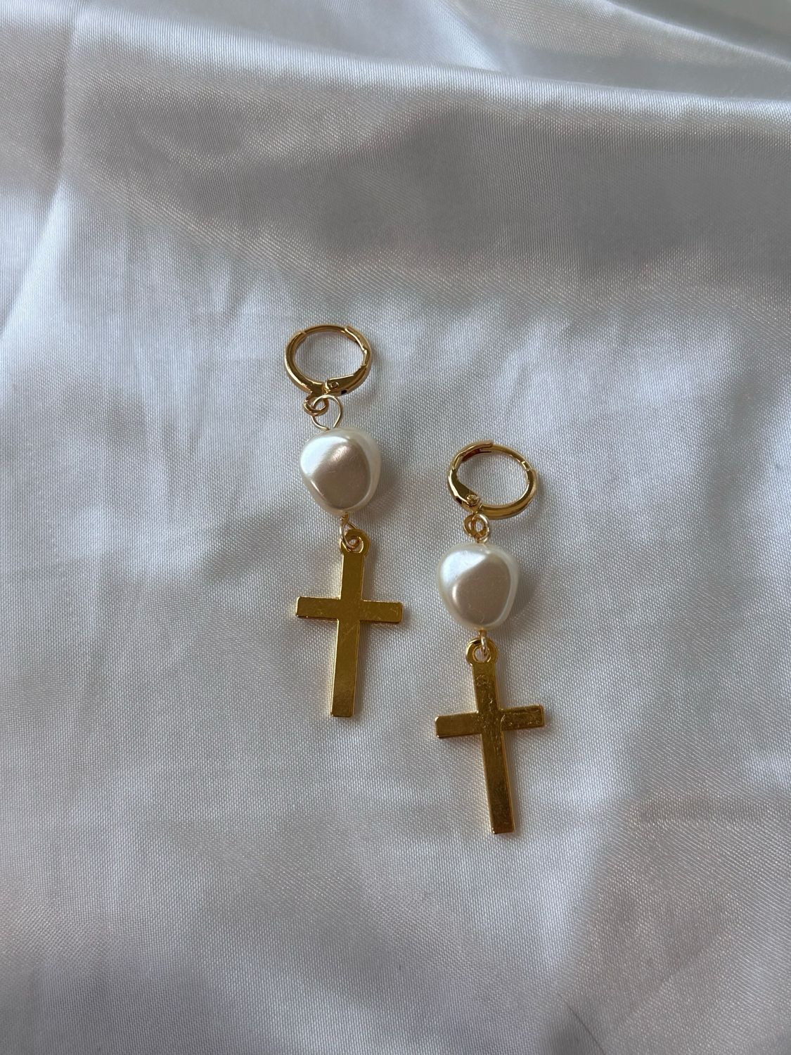 Pearl and Cross Earrings
