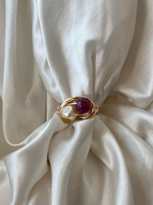 Pearl and Purple Stone Ring