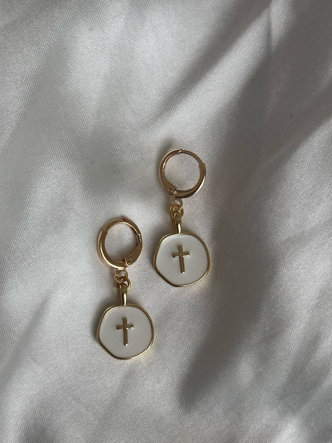 White Cross Earrings