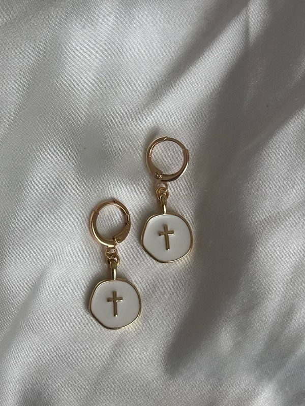 White Cross Earrings