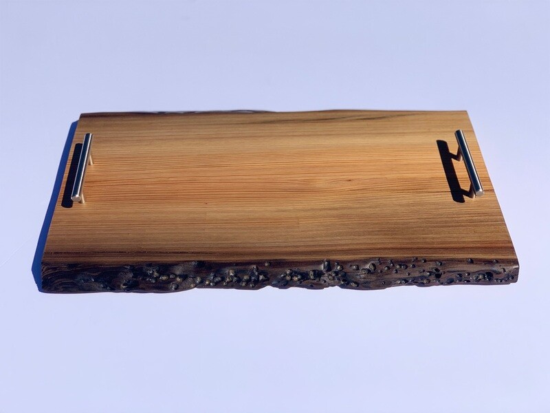 Charcuterie Board / Cheese Board / Serving Tray - 14&quot; x 28-1/2&quot; with Live Edge and stainless steel handles