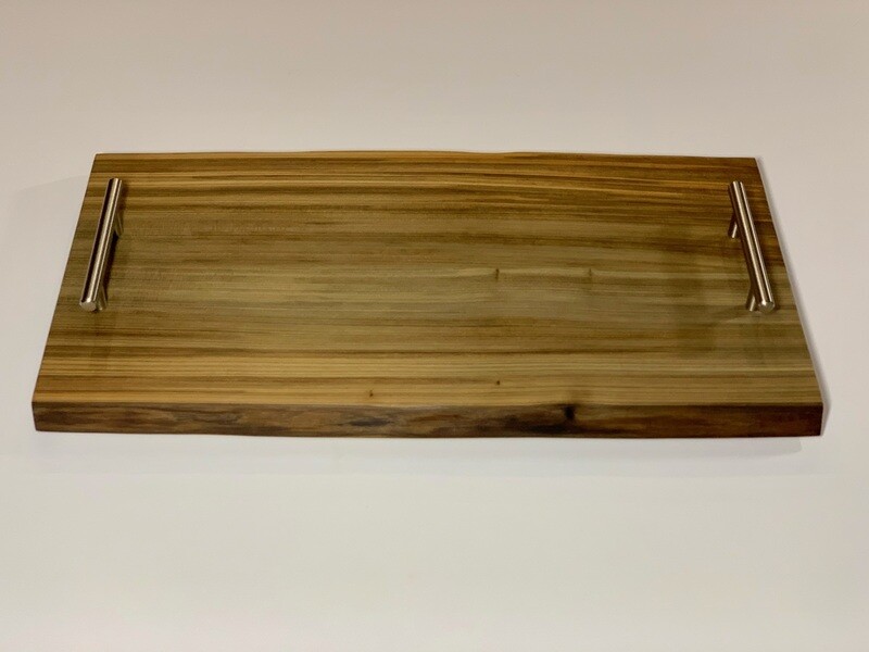 Charcuterie Board / Cheese Board / Serving Tray - 11&quot; x 21&quot; with Live Edge and stainless steel handles