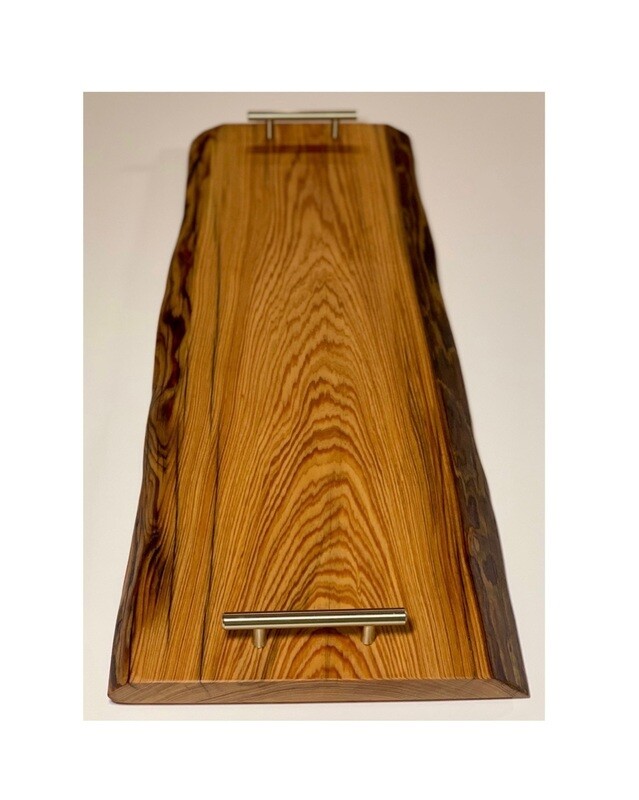 Charcuterie Board / Cheese Board / Serving Tray - 11&quot; x 30&quot; with Live Edge and stainless steel handles