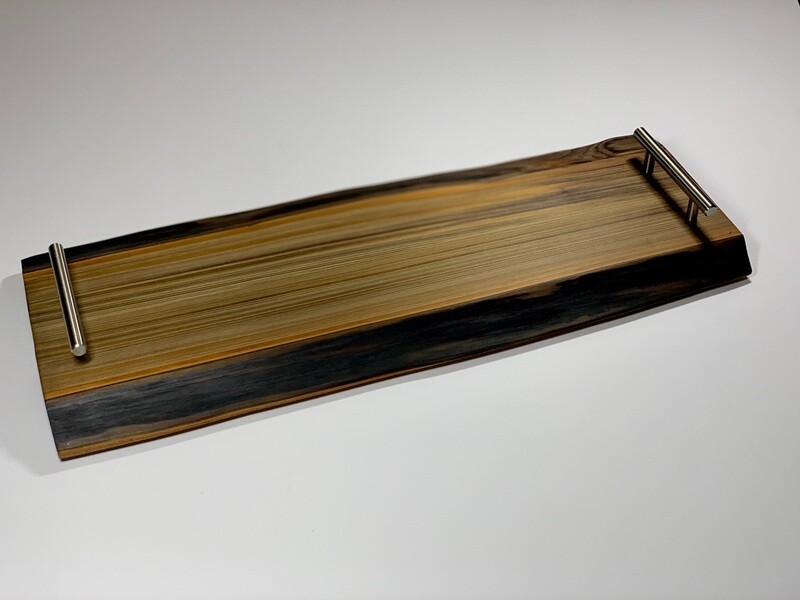 Charcuterie Board / Cheese Board / Serving Tray - 7&quot; x 23&quot; with Live Edge and stainless steel handles