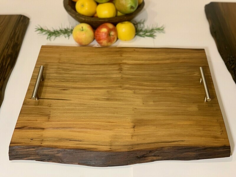 Charcuterie Board / Cheese Board / Serving Tray - 17&quot; x 20&quot; with Live Edge and stainless steel handles