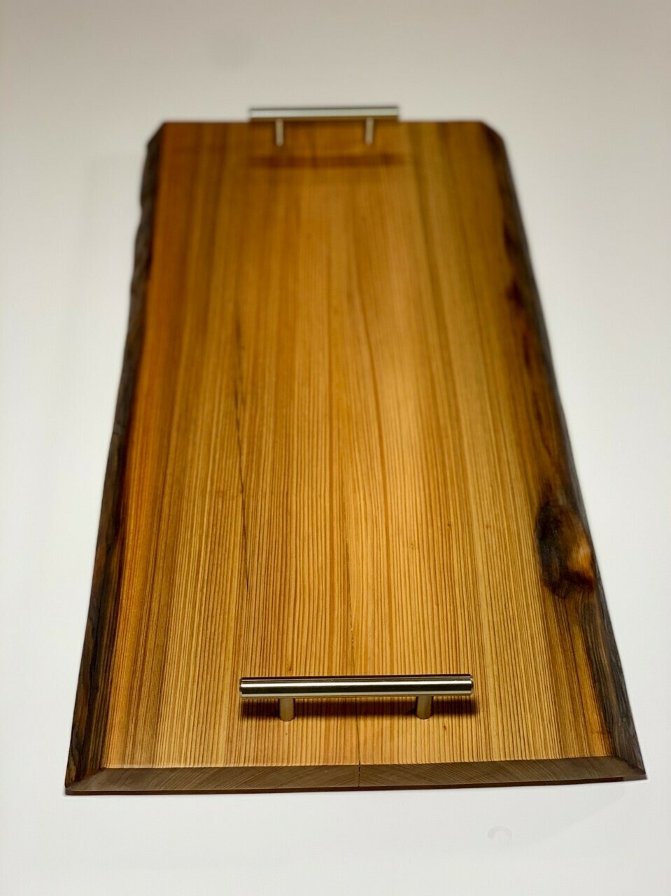 Charcuterie Board / Cheese Board / Serving Tray - 12&quot; x 25&quot; with Live Edge and stainless steel handles