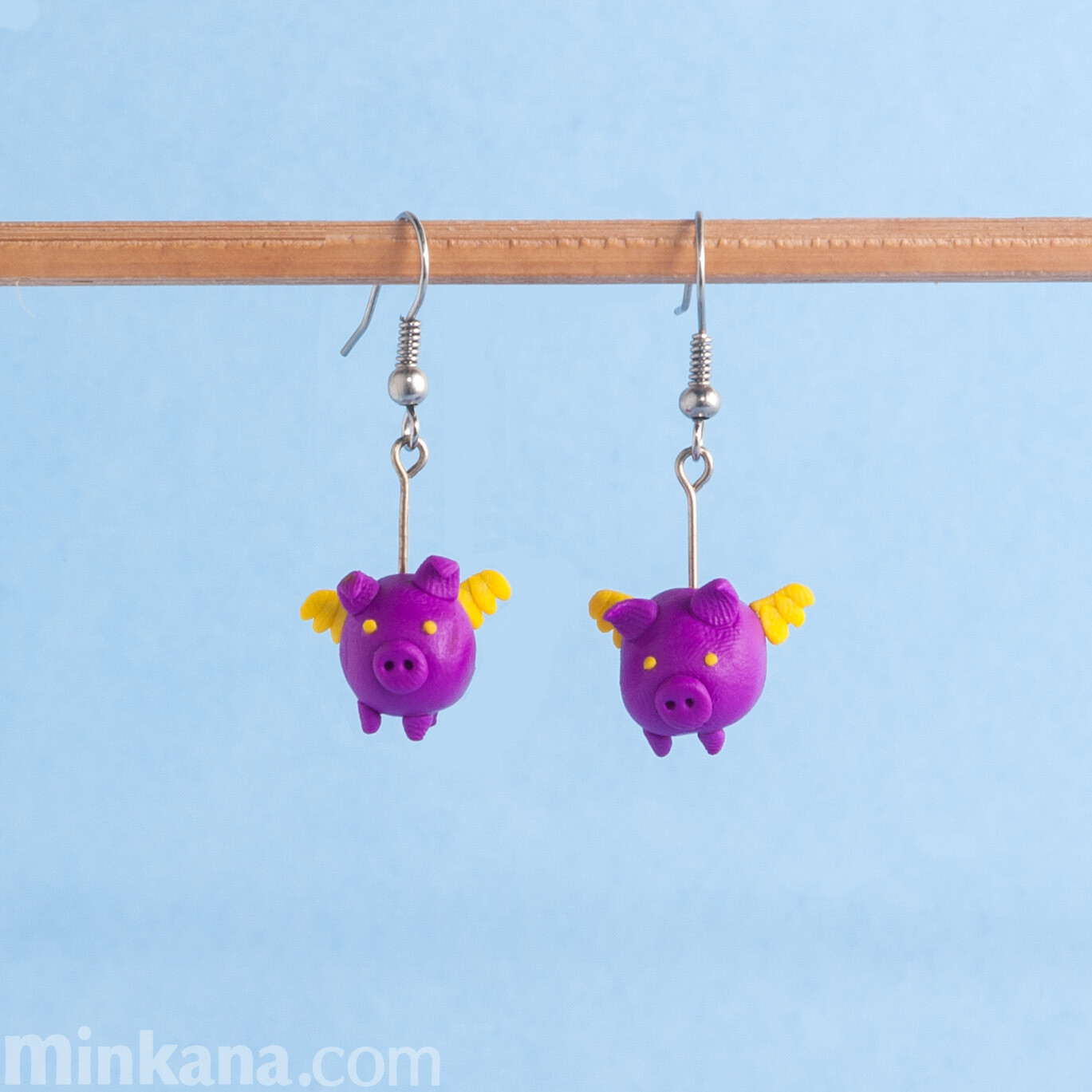 Purple Flying Pigs Earrings