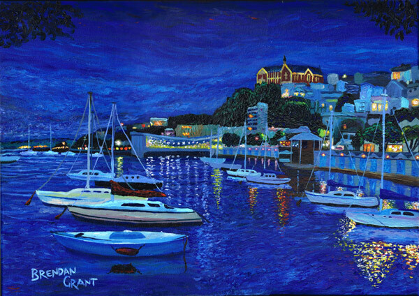 A3 Print of Port Nicholson Yacht Club at Night 2019 Painting