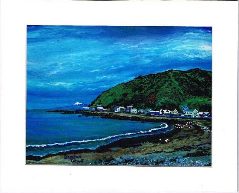 Owhiro Bay Beach in an 8 by 10" mat frame