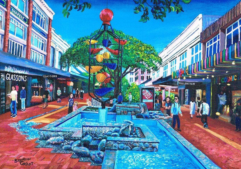 A3 Print of Cuba Mall Bucket Fountain 2021 Painting