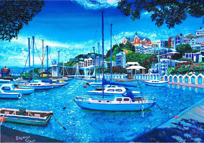 A3 Print of Oriental Bay Boatsheds 2022 Painting