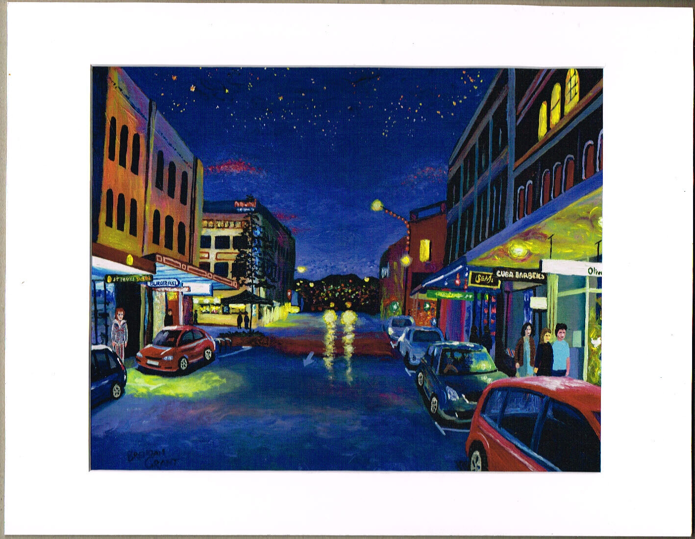 Cuba Street Night 2022 Painting in 11 by 14 inch mat