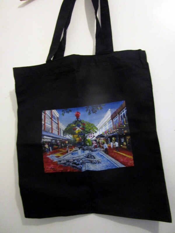 Black Tote Bag of Bucket Fountain 2021 Painting