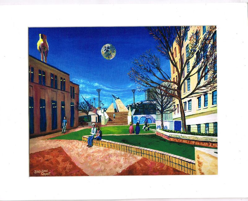 Print of Civic Square Painting in 11 by 14 Inch Mat