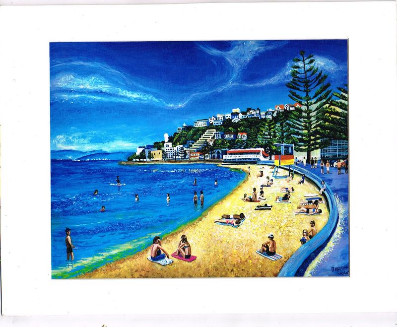 Print of Oriental Bay 2024 Painting in 11 by 14 Inch Mat