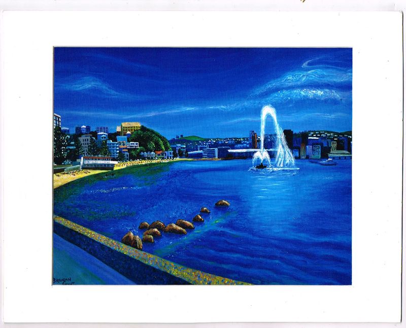 Print of Painting Looking Back at Oriental Bay in 11 by 14 Inch Mat