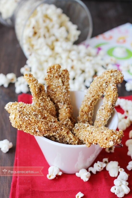 Pollo rebozado en palomitas de mais